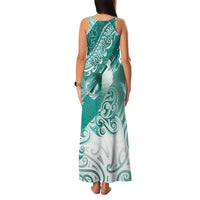 Personalised New Zealand Aotearoa Darts Masters Family Matching Tank Maxi Dress and Hawaiian Shirt Maori Art Tattoo with Tribal Dart Symbol Teal Color - Polynesian Pride
