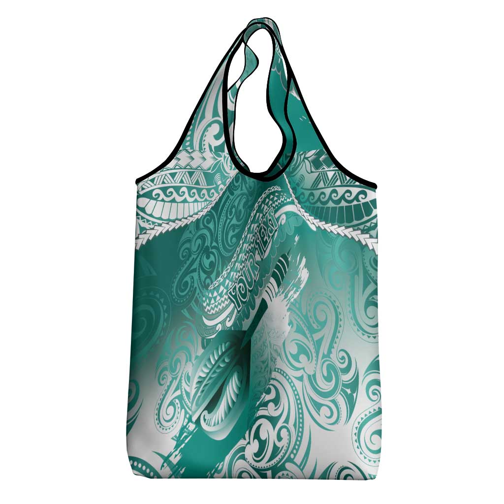Personalised New Zealand Aotearoa Darts Masters Grocery Bag Maori Art Tattoo with Tribal Dart Symbol Teal Color - Polynesian Pride