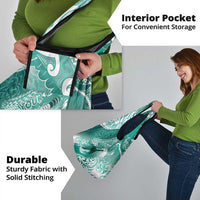 Personalised New Zealand Aotearoa Darts Masters Grocery Bag Maori Art Tattoo with Tribal Dart Symbol Teal Color - Polynesian Pride