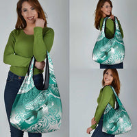 Personalised New Zealand Aotearoa Darts Masters Grocery Bag Maori Art Tattoo with Tribal Dart Symbol Teal Color - Polynesian Pride