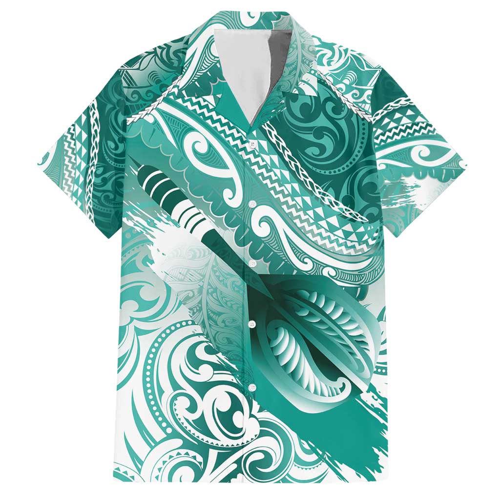 Personalised New Zealand Aotearoa Darts Masters Hawaiian Shirt Maori Art Tattoo with Tribal Dart Symbol Teal Color - Polynesian Pride