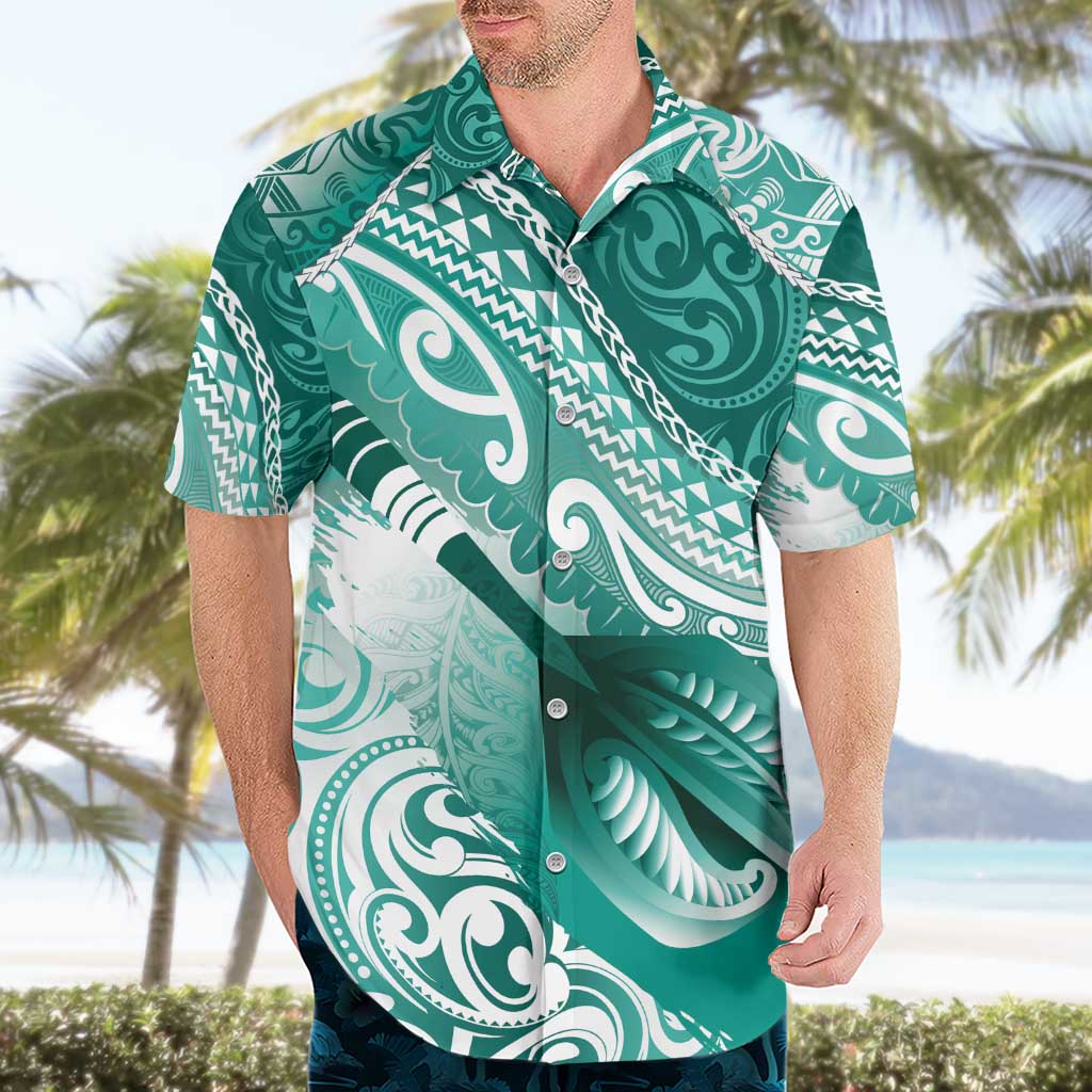 Personalised New Zealand Aotearoa Darts Masters Hawaiian Shirt Maori Art Tattoo with Tribal Dart Symbol Teal Color - Polynesian Pride