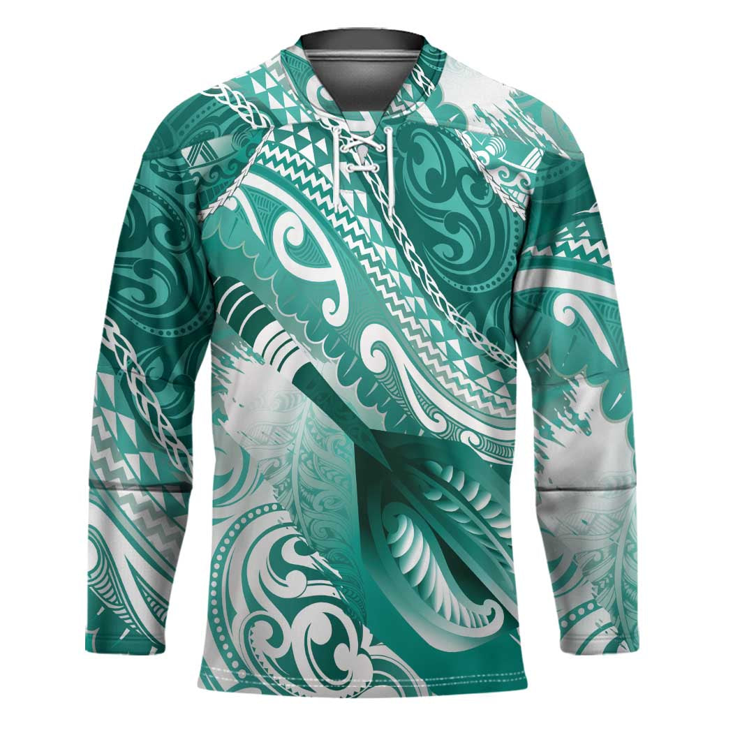 Personalised New Zealand Aotearoa Darts Masters Hockey Jersey Maori Art Tattoo with Tribal Dart Symbol Teal Color - Polynesian Pride