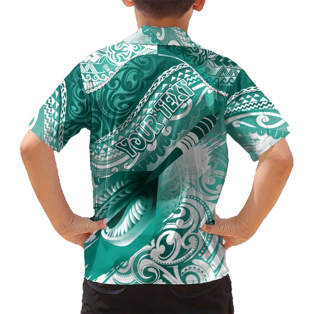 Personalised New Zealand Aotearoa Darts Masters Kid Hawaiian Shirt Maori Art Tattoo with Tribal Dart Symbol Teal Color - Polynesian Pride