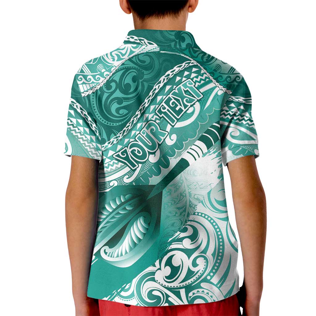 Personalised New Zealand Aotearoa Darts Masters Kid Polo Shirt Maori Art Tattoo with Tribal Dart Symbol Teal Color - Polynesian Pride