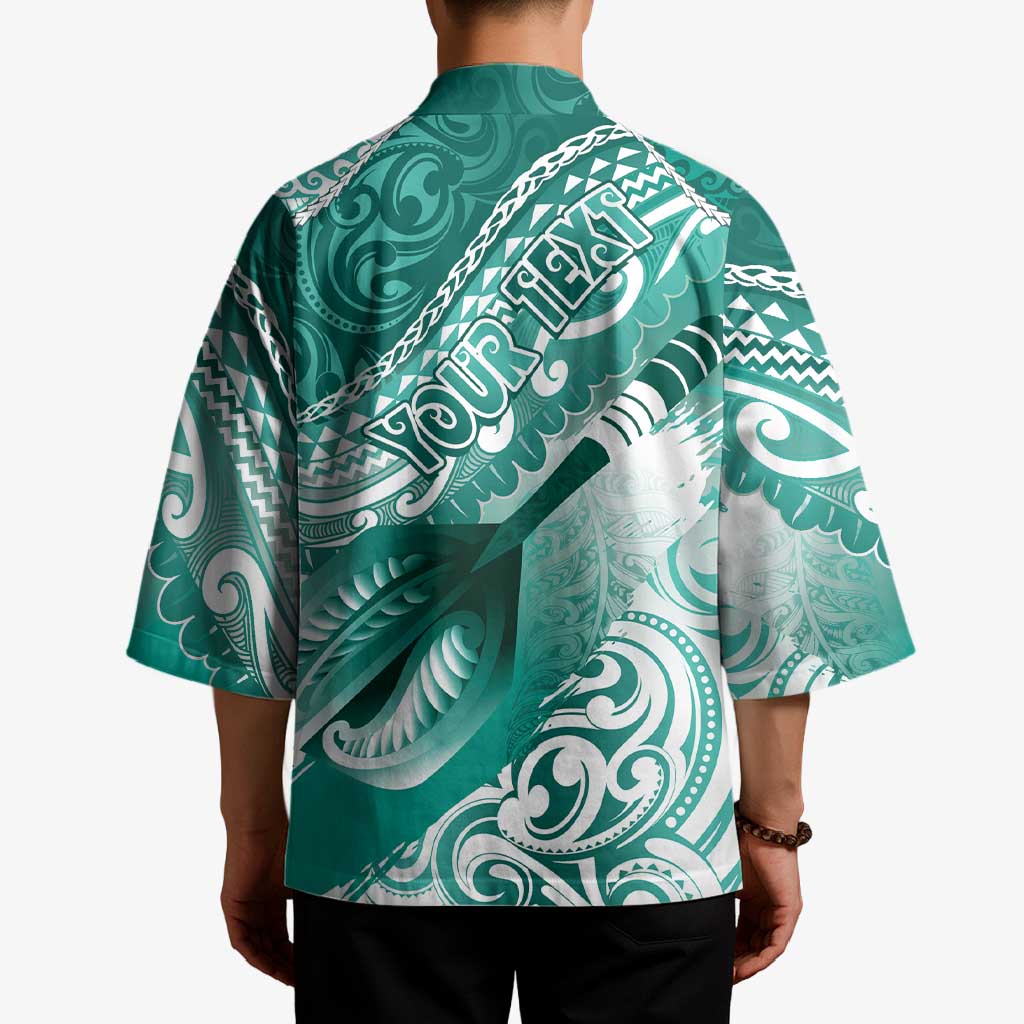 Personalised New Zealand Aotearoa Darts Masters Kimono Maori Art Tattoo with Tribal Dart Symbol Teal Color - Polynesian Pride