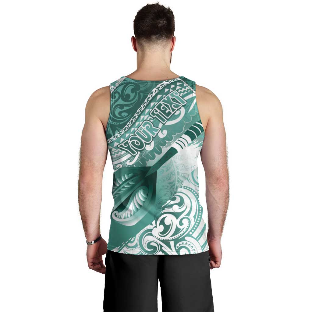 Personalised New Zealand Aotearoa Darts Masters Men Tank Top Maori Art Tattoo with Tribal Dart Symbol Teal Color - Polynesian Pride