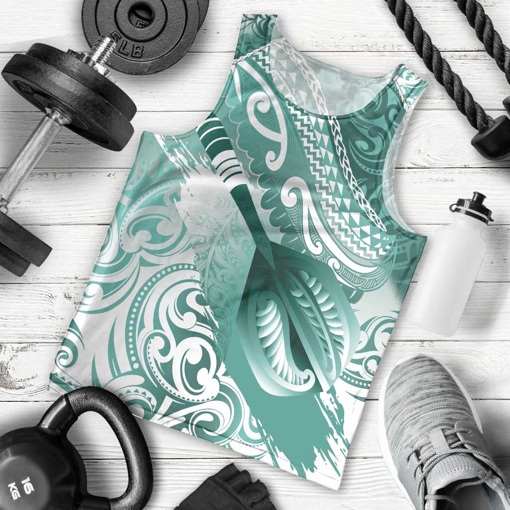 Personalised New Zealand Aotearoa Darts Masters Men Tank Top Maori Art Tattoo with Tribal Dart Symbol Teal Color - Polynesian Pride