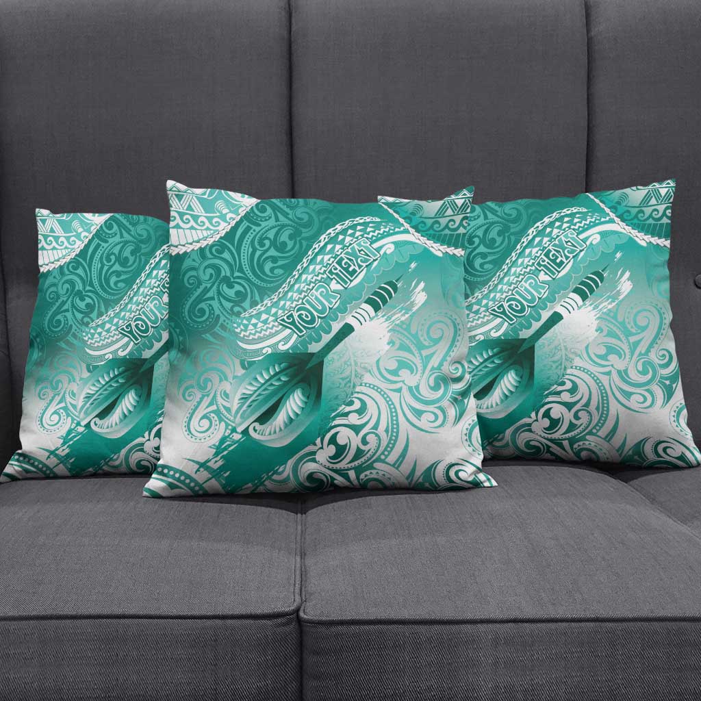 Personalised New Zealand Aotearoa Darts Masters Pillow Cover Maori Art Tattoo with Tribal Dart Symbol Teal Color - Polynesian Pride