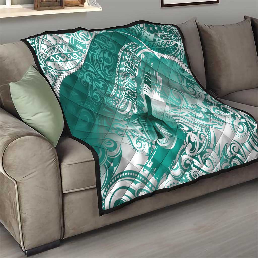 Personalised New Zealand Aotearoa Darts Masters Quilt Maori Art Tattoo with Tribal Dart Symbol Teal Color - Polynesian Pride