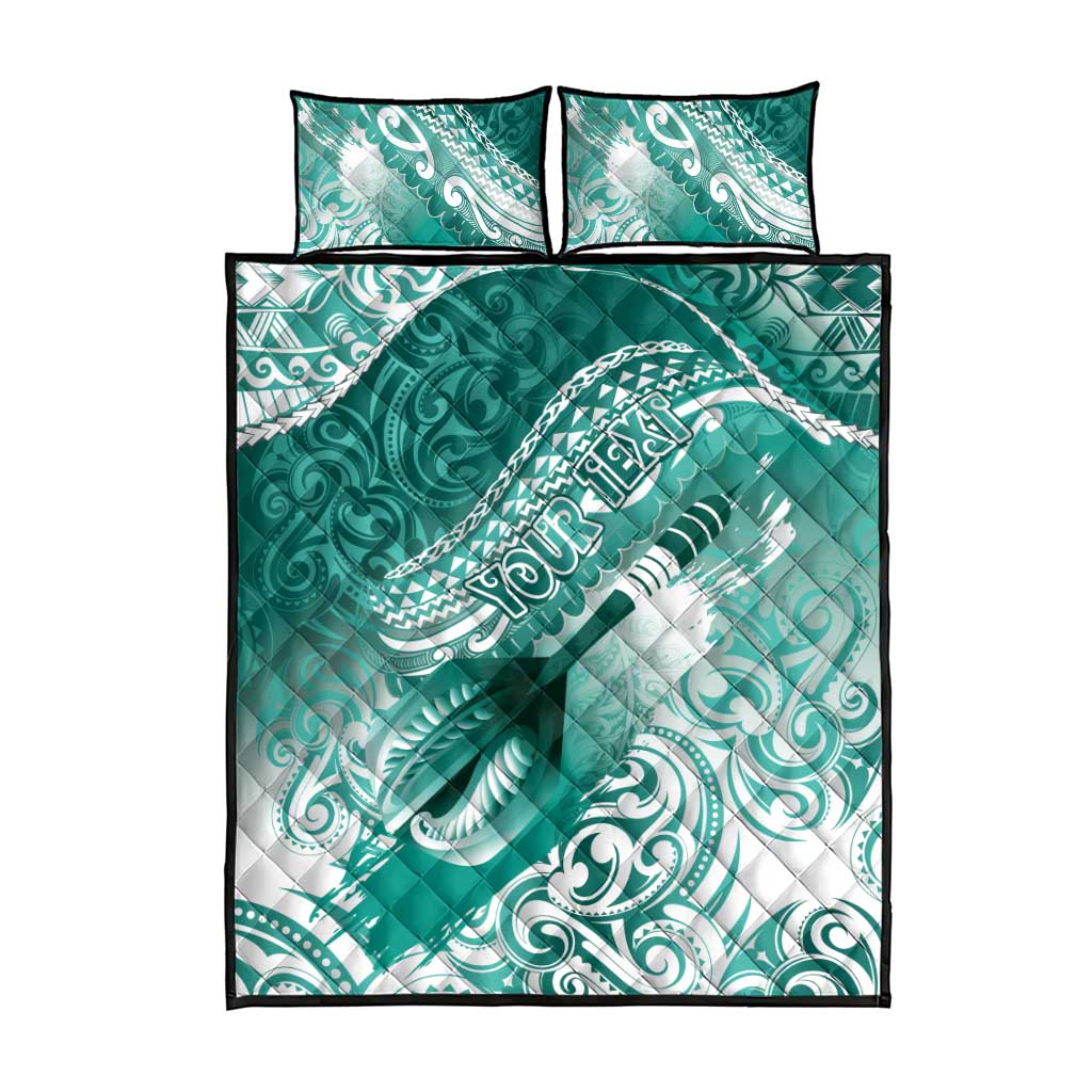 Personalised New Zealand Aotearoa Darts Masters Quilt Bed Set Maori Art Tattoo with Tribal Dart Symbol Teal Color - Polynesian Pride