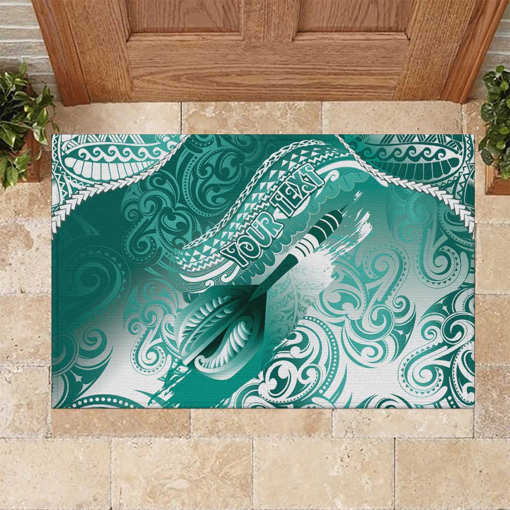 Personalised New Zealand Aotearoa Darts Masters Rubber Doormat Maori Art Tattoo with Tribal Dart Symbol Teal Color - Polynesian Pride