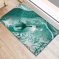 Personalised New Zealand Aotearoa Darts Masters Rubber Doormat Maori Art Tattoo with Tribal Dart Symbol Teal Color - Polynesian Pride