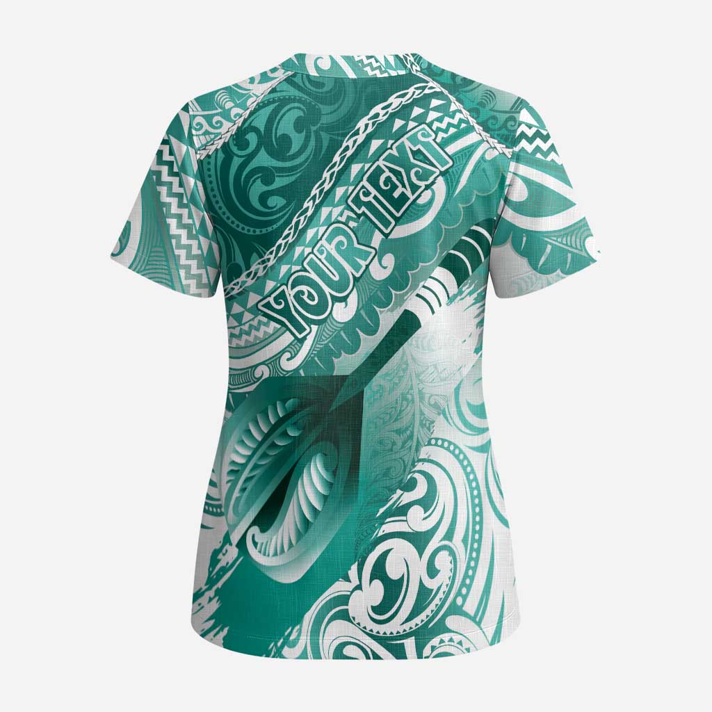 Personalised New Zealand Aotearoa Darts Masters Scrub Top Maori Art Tattoo with Tribal Dart Symbol Teal Color - Polynesian Pride