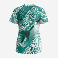 Personalised New Zealand Aotearoa Darts Masters Scrub Top Maori Art Tattoo with Tribal Dart Symbol Teal Color - Polynesian Pride