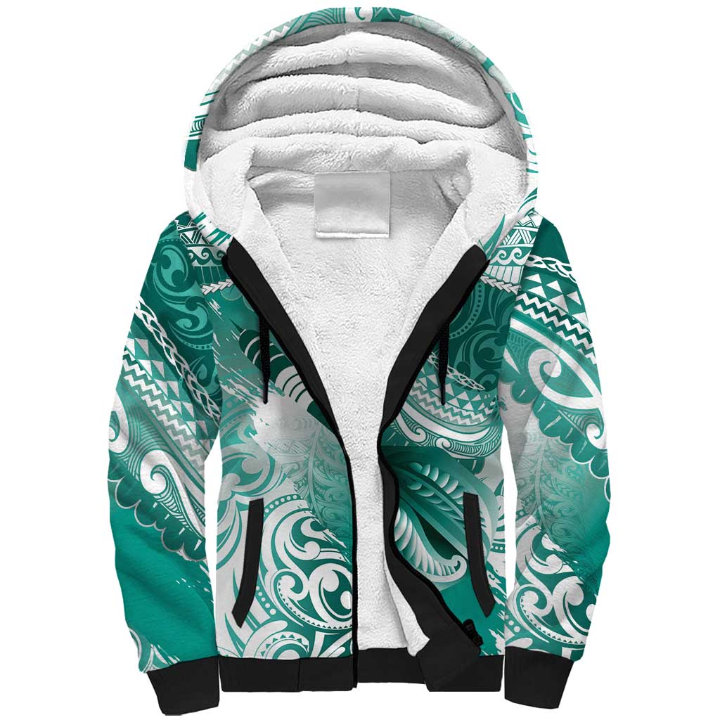 Personalised New Zealand Aotearoa Darts Masters Sherpa Hoodie Maori Art Tattoo with Tribal Dart Symbol Teal Color - Polynesian Pride