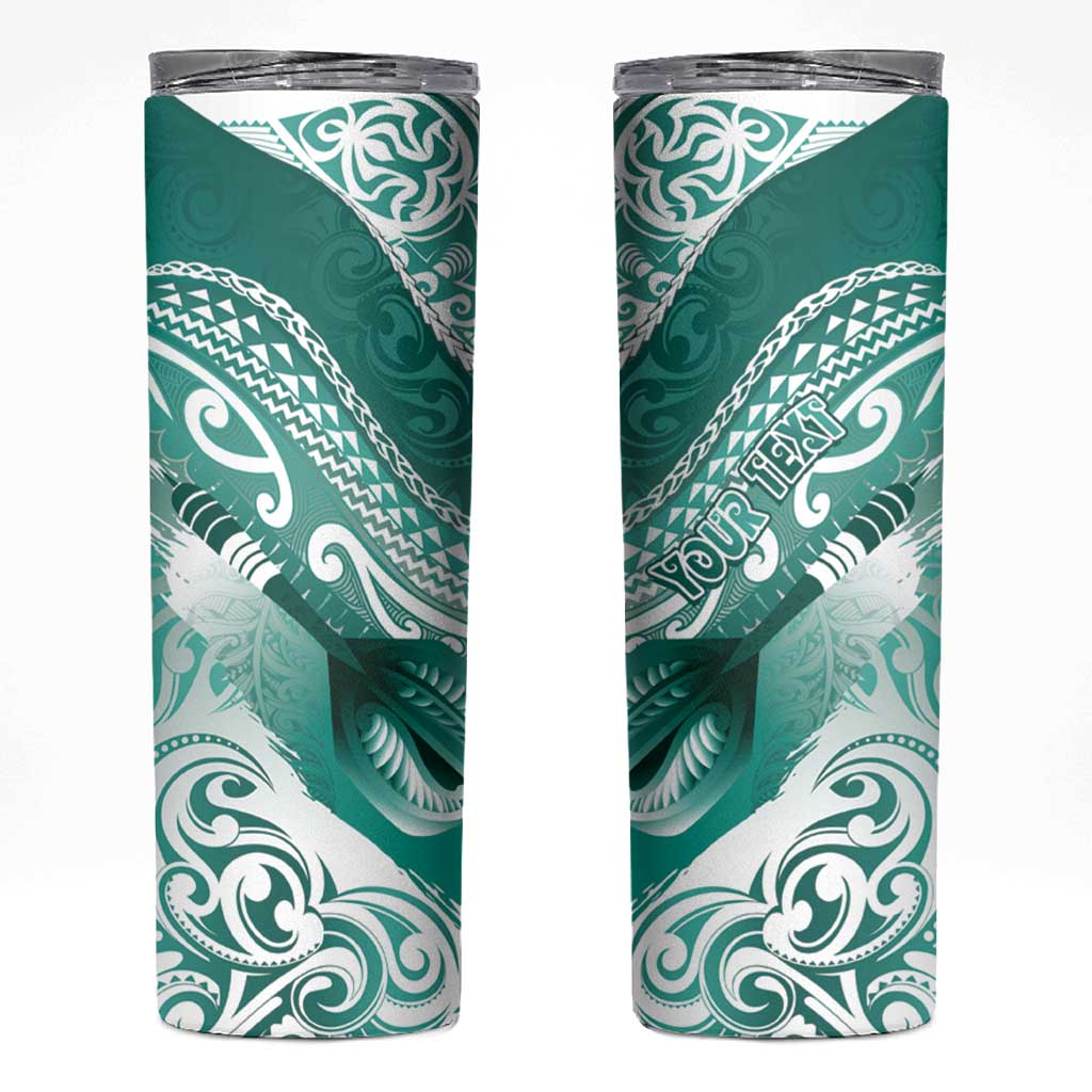 Personalised New Zealand Aotearoa Darts Masters Skinny Tumbler Maori Art Tattoo with Tribal Dart Symbol Teal Color - Polynesian Pride