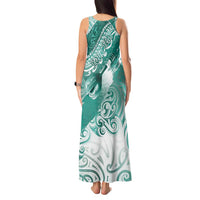 Personalised New Zealand Aotearoa Darts Masters Tank Maxi Dress Maori Art Tattoo with Tribal Dart Symbol Teal Color - Polynesian Pride
