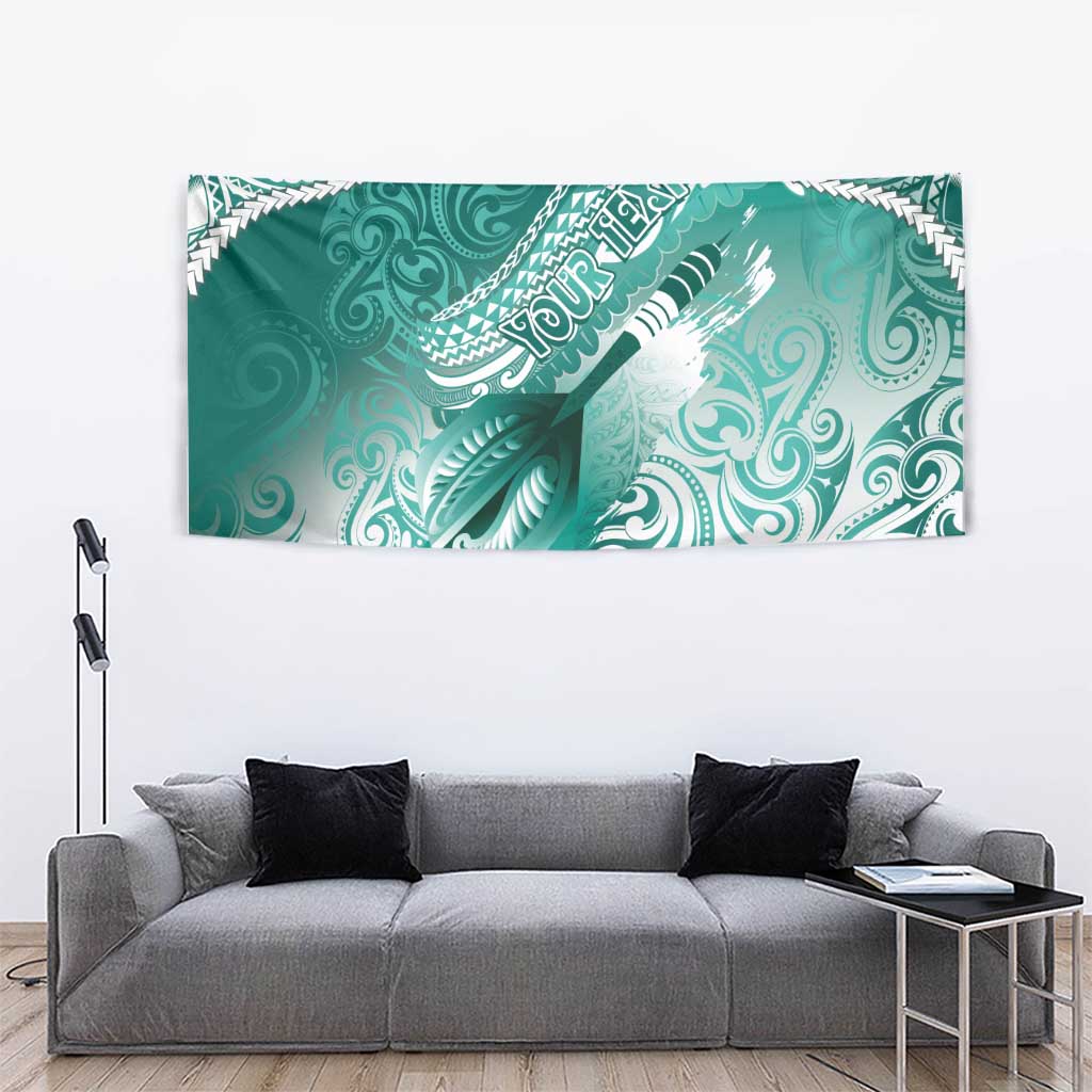 Personalised New Zealand Aotearoa Darts Masters Tapestry Maori Art Tattoo with Tribal Dart Symbol Teal Color - Polynesian Pride