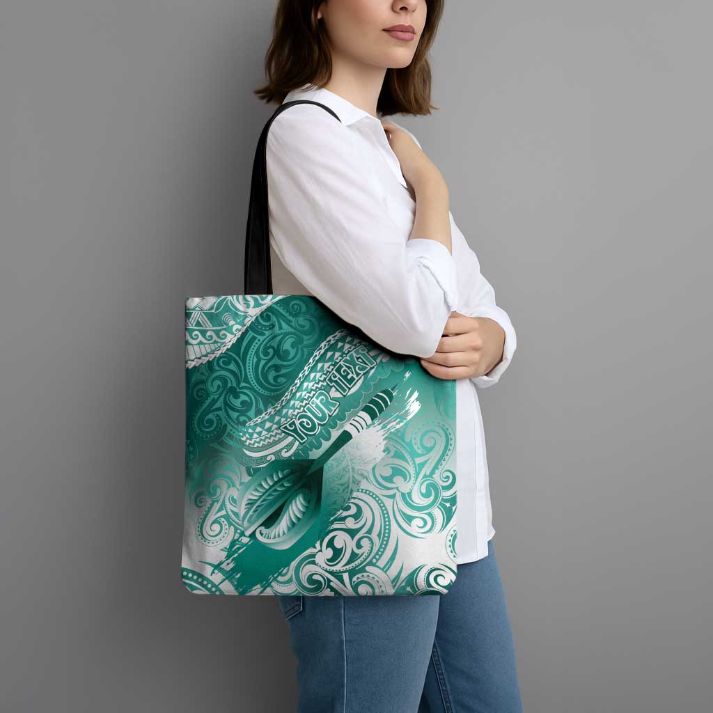 Personalised New Zealand Aotearoa Darts Masters Tote Bag Maori Art Tattoo with Tribal Dart Symbol Teal Color - Polynesian Pride