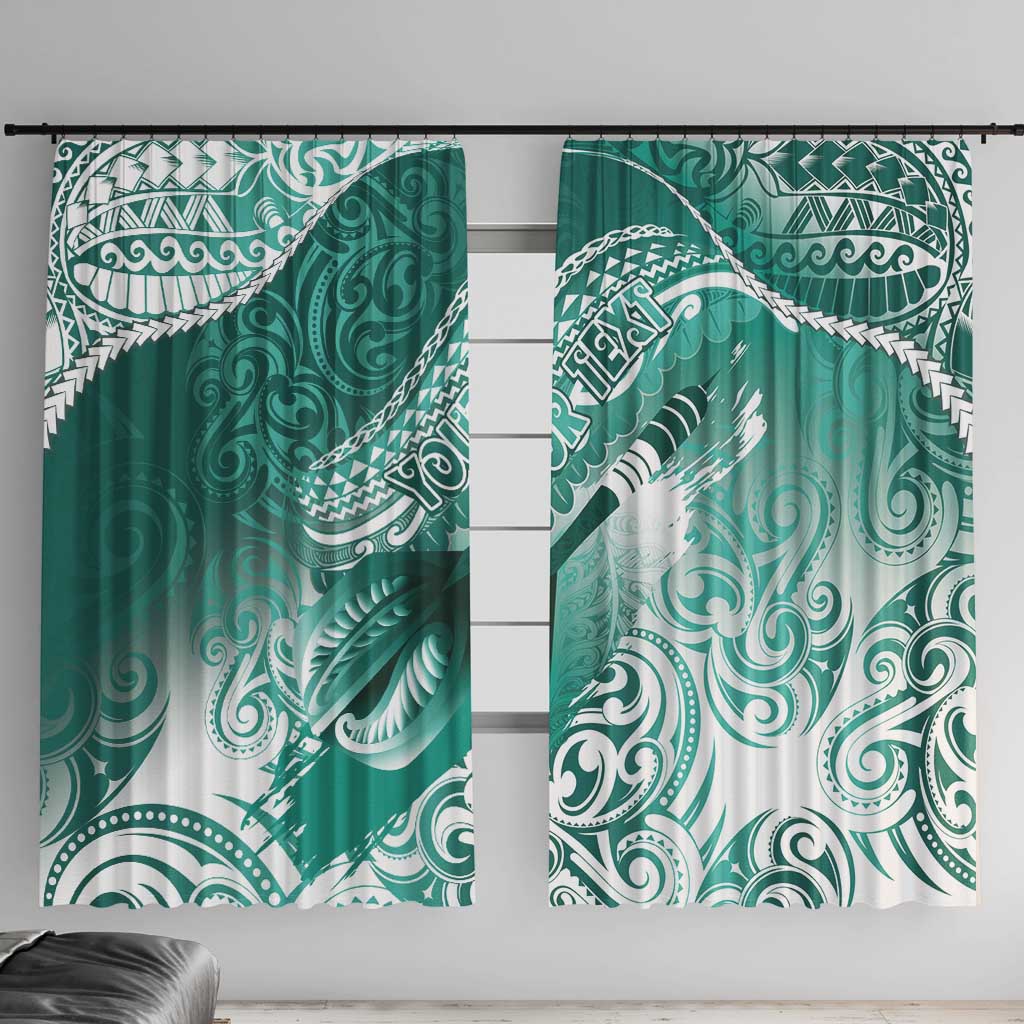 Personalised New Zealand Aotearoa Darts Masters Window Curtain Maori Art Tattoo with Tribal Dart Symbol Teal Color - Polynesian Pride