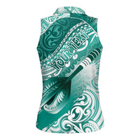 Personalised New Zealand Aotearoa Darts Masters Women Sleeveless Polo Shirt Maori Art Tattoo with Tribal Dart Symbol Teal Color - Polynesian Pride