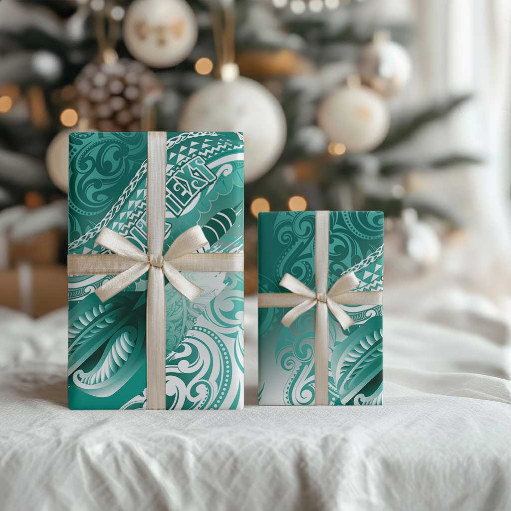 Personalised New Zealand Aotearoa Darts Masters Wrapping Paper Maori Art Tattoo with Tribal Dart Symbol Teal Color - Polynesian Pride