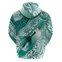 Personalised New Zealand Aotearoa Darts Masters Zip Hoodie Maori Art Tattoo with Tribal Dart Symbol Teal Color - Polynesian Pride