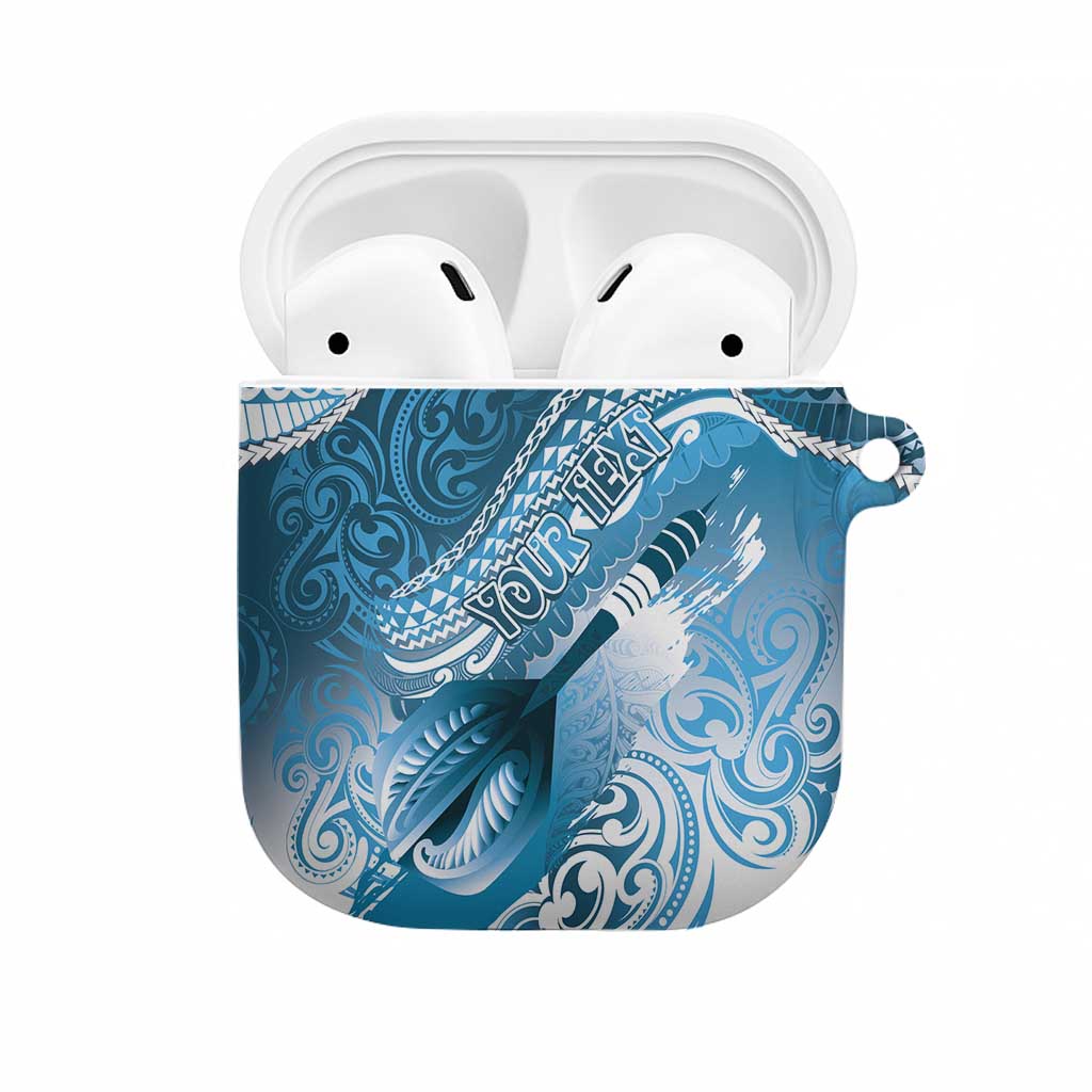 Personalised New Zealand Aotearoa Darts Masters AirPods Case Maori Art Tattoo with Tribal Dart Symbol Blue - Polynesian Pride