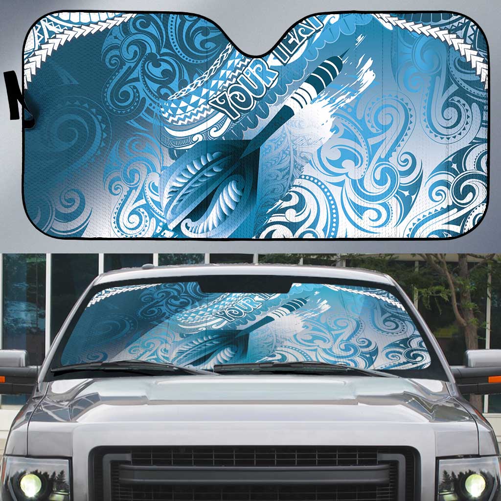 Personalised New Zealand Aotearoa Darts Masters Auto Sun Shade Maori Art Tattoo with Tribal Dart Symbol Blue - Polynesian Pride