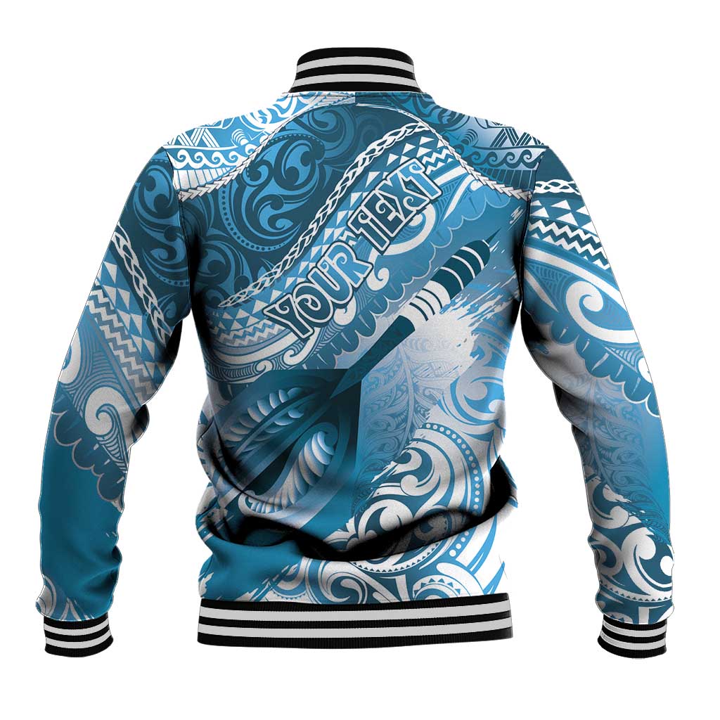 Personalised New Zealand Aotearoa Darts Masters Baseball Jacket Maori Art Tattoo with Tribal Dart Symbol Blue - Polynesian Pride