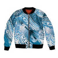 Personalised New Zealand Aotearoa Darts Masters Bomber Jacket Maori Art Tattoo with Tribal Dart Symbol Blue - Polynesian Pride