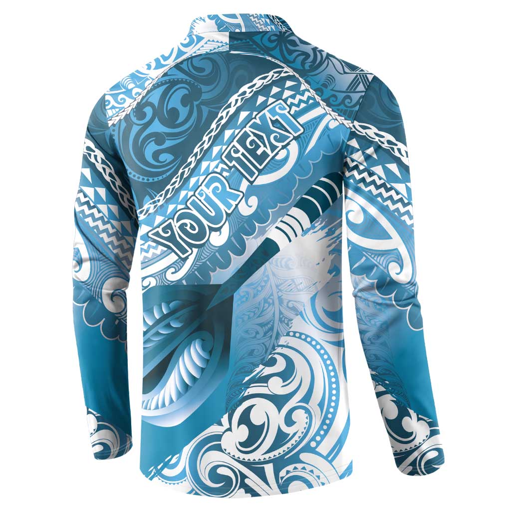 Personalised New Zealand Aotearoa Darts Masters Button Sweatshirt Maori Art Tattoo with Tribal Dart Symbol Blue - Polynesian Pride