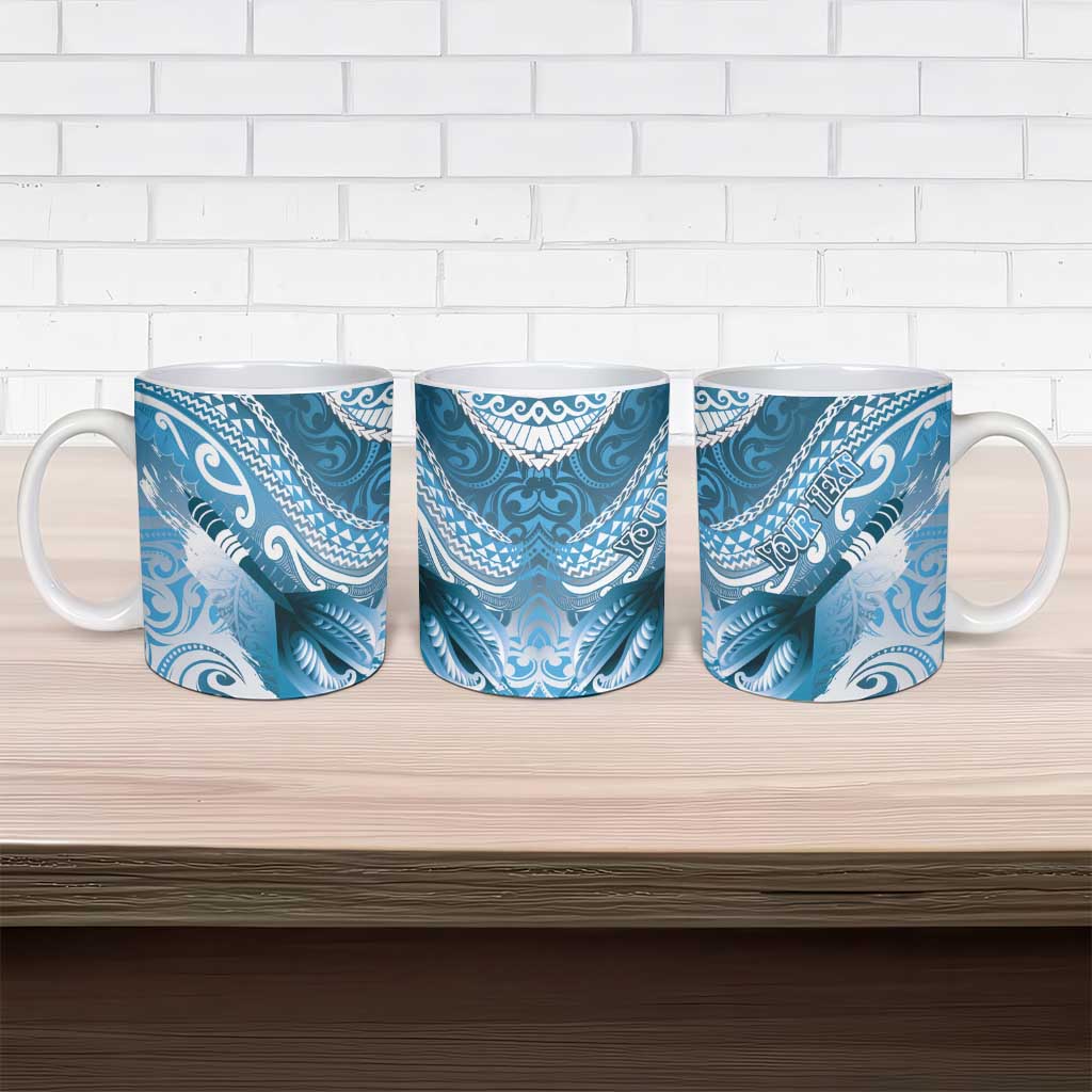 Personalised New Zealand Aotearoa Darts Masters Ceramic Mug Maori Art Tattoo with Tribal Dart Symbol Blue - Polynesian Pride