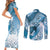 Personalised New Zealand Aotearoa Darts Masters Couples Matching Short Sleeve Bodycon Dress and Long Sleeve Button Shirt Maori Art Tattoo with Tribal Dart Symbol Blue - Polynesian Pride