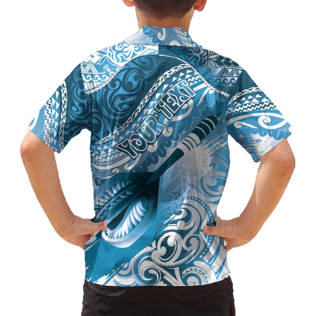 Personalised New Zealand Aotearoa Darts Masters Family Matching Long Sleeve Bodycon Dress and Hawaiian Shirt Maori Art Tattoo with Tribal Dart Symbol Blue - Polynesian Pride