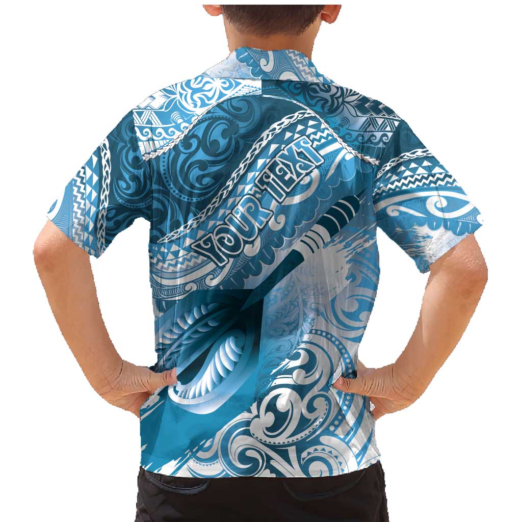 Personalised New Zealand Aotearoa Darts Masters Family Matching Mermaid Dress and Hawaiian Shirt Maori Art Tattoo with Tribal Dart Symbol Blue - Polynesian Pride