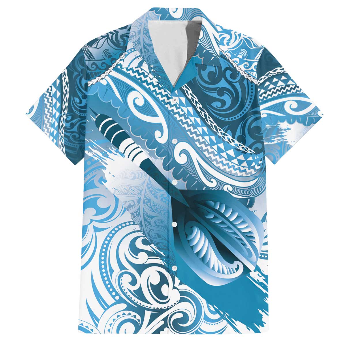 Personalised New Zealand Aotearoa Darts Masters Family Matching Off The Shoulder Long Sleeve Dress and Hawaiian Shirt Maori Art Tattoo with Tribal Dart Symbol Blue - Polynesian Pride