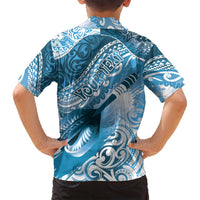 Personalised New Zealand Aotearoa Darts Masters Family Matching Off Shoulder Short Dress and Hawaiian Shirt Maori Art Tattoo with Tribal Dart Symbol Blue - Polynesian Pride