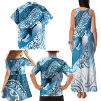 Personalised New Zealand Aotearoa Darts Masters Family Matching Tank Maxi Dress and Hawaiian Shirt Maori Art Tattoo with Tribal Dart Symbol Blue - Polynesian Pride