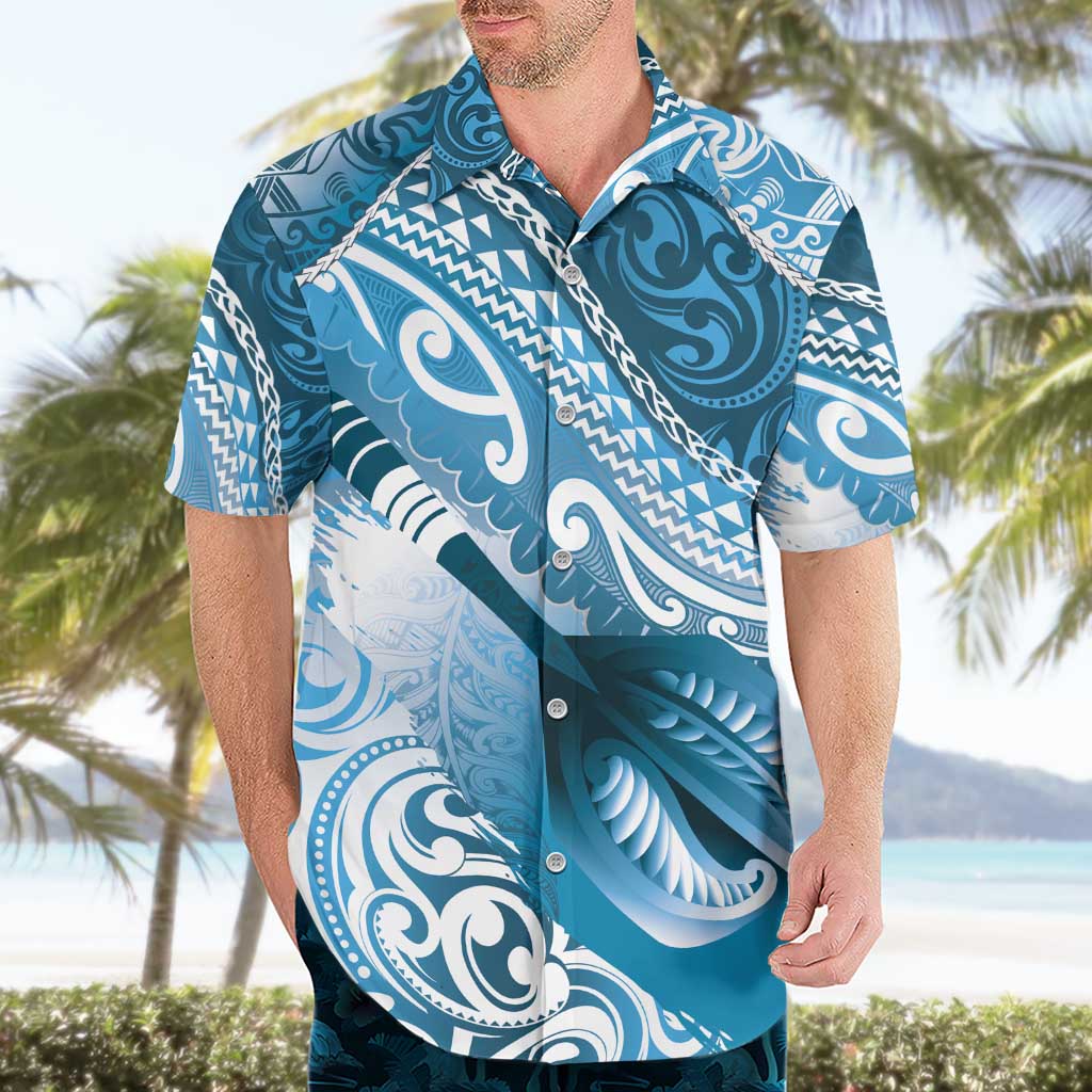 Personalised New Zealand Aotearoa Darts Masters Hawaiian Shirt Maori Art Tattoo with Tribal Dart Symbol Blue - Polynesian Pride