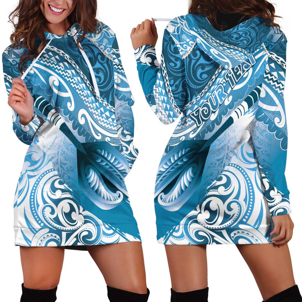 Personalised New Zealand Aotearoa Darts Masters Hoodie Dress Maori Art Tattoo with Tribal Dart Symbol Blue - Polynesian Pride