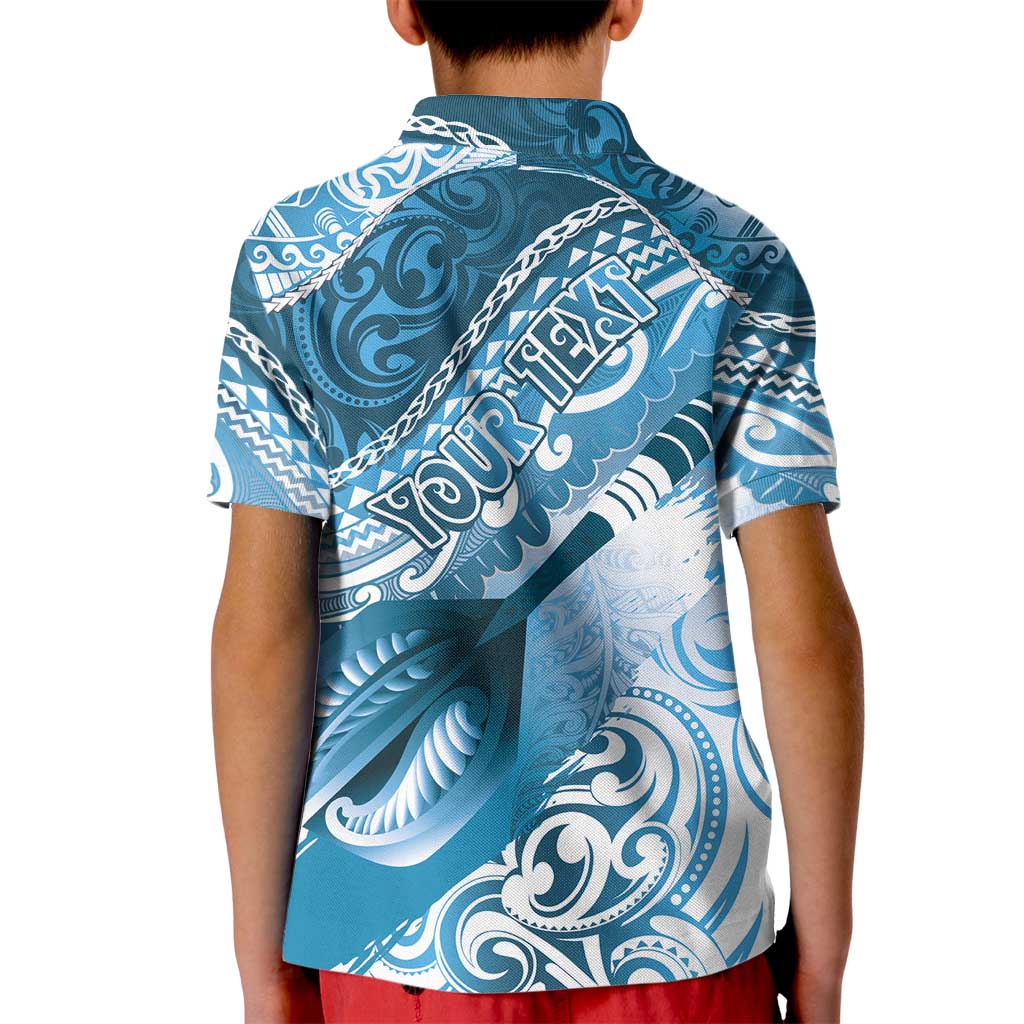 Personalised New Zealand Aotearoa Darts Masters Kid Polo Shirt Maori Art Tattoo with Tribal Dart Symbol Blue - Polynesian Pride