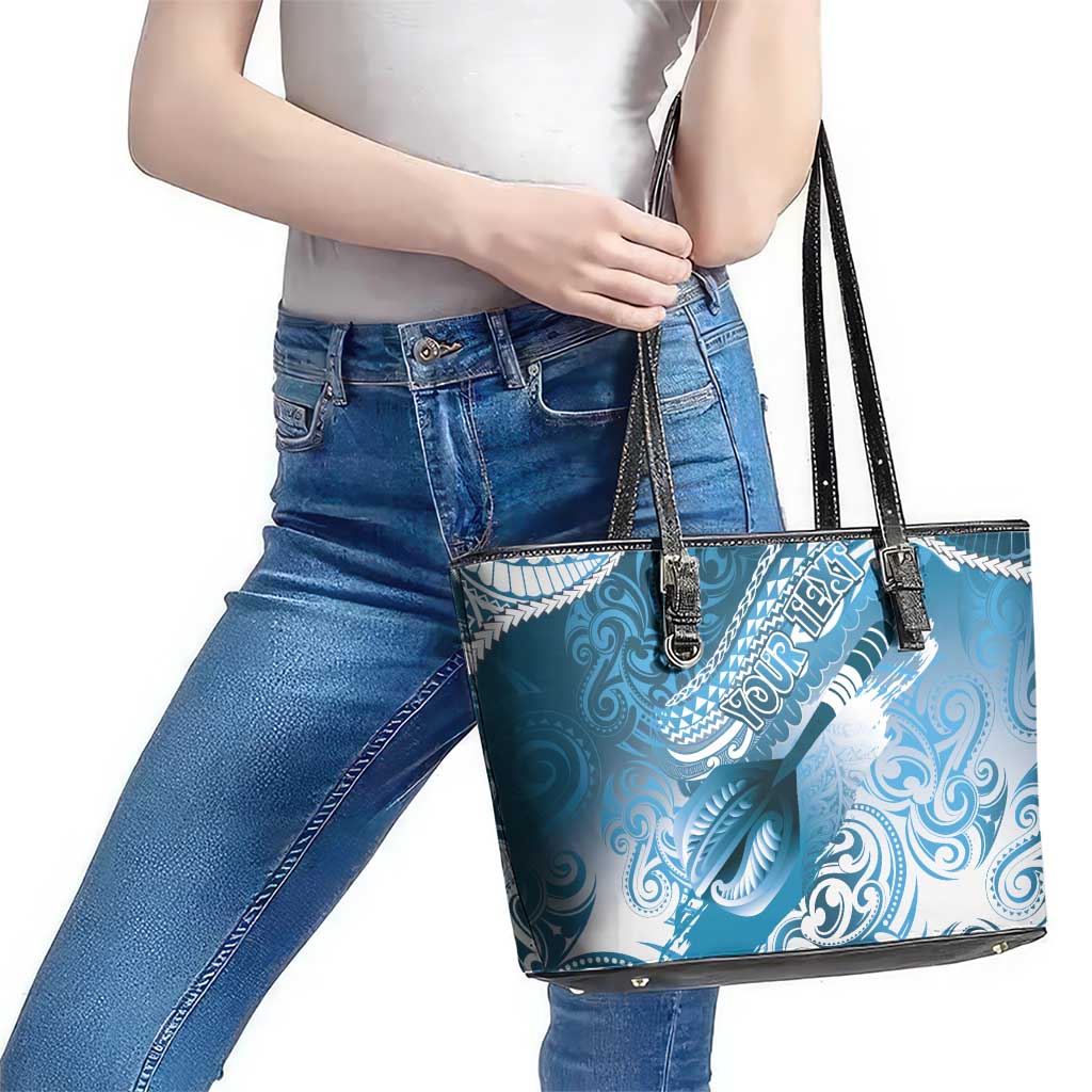 Personalised New Zealand Aotearoa Darts Masters Leather Tote Bag Maori Art Tattoo with Tribal Dart Symbol Blue - Polynesian Pride