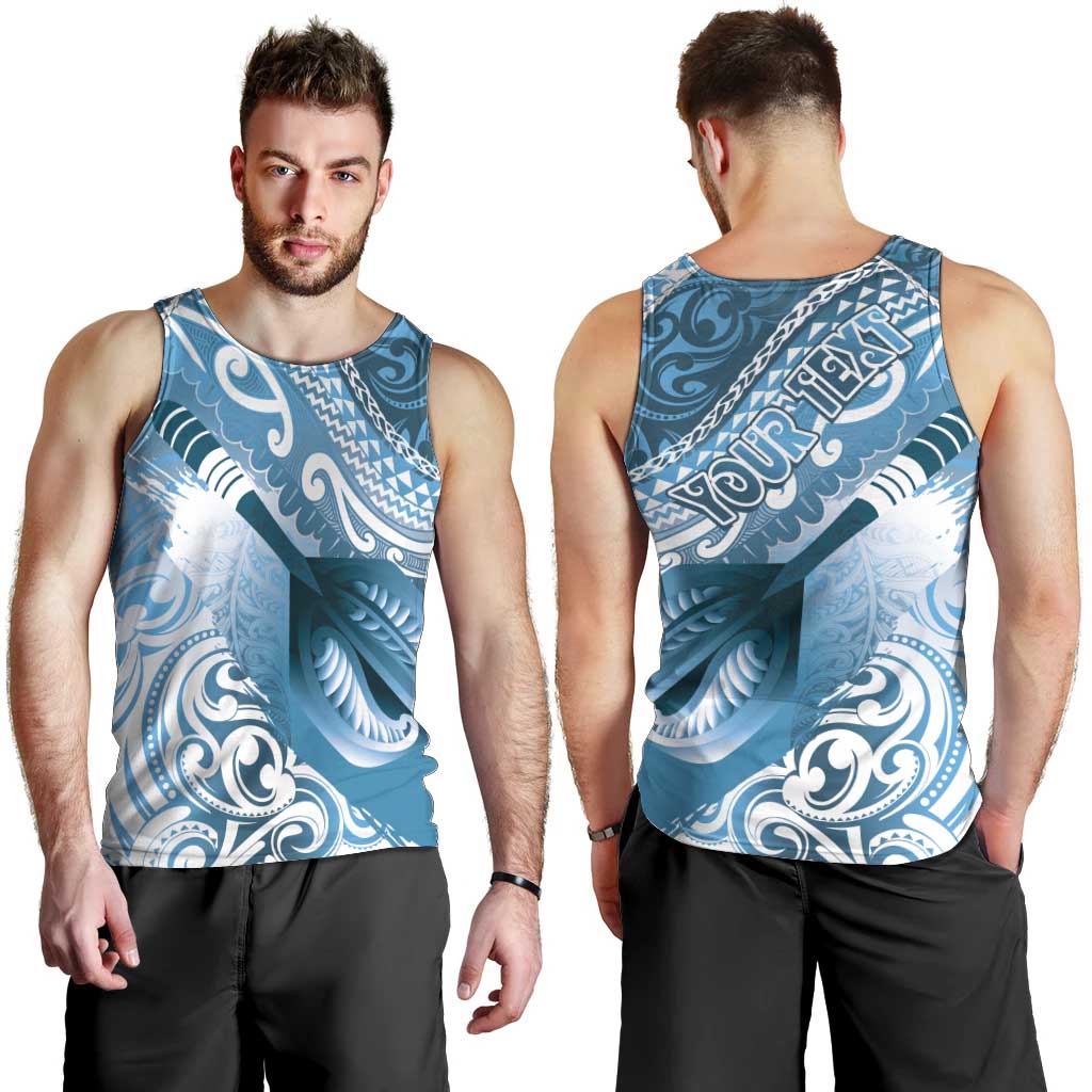 Personalised New Zealand Aotearoa Darts Masters Men Tank Top Maori Art Tattoo with Tribal Dart Symbol Blue - Polynesian Pride