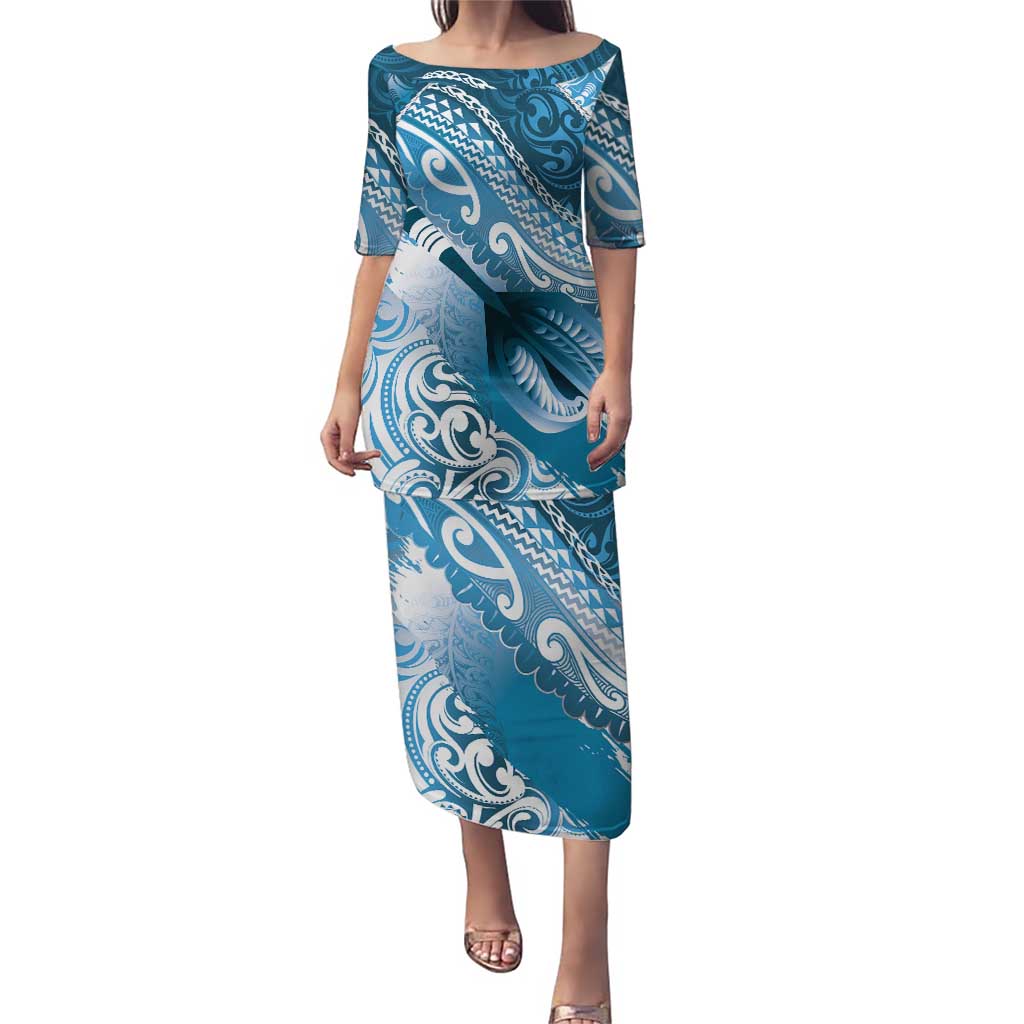 Personalised New Zealand Aotearoa Darts Masters Puletasi Maori Art Tattoo with Tribal Dart Symbol Blue - Polynesian Pride