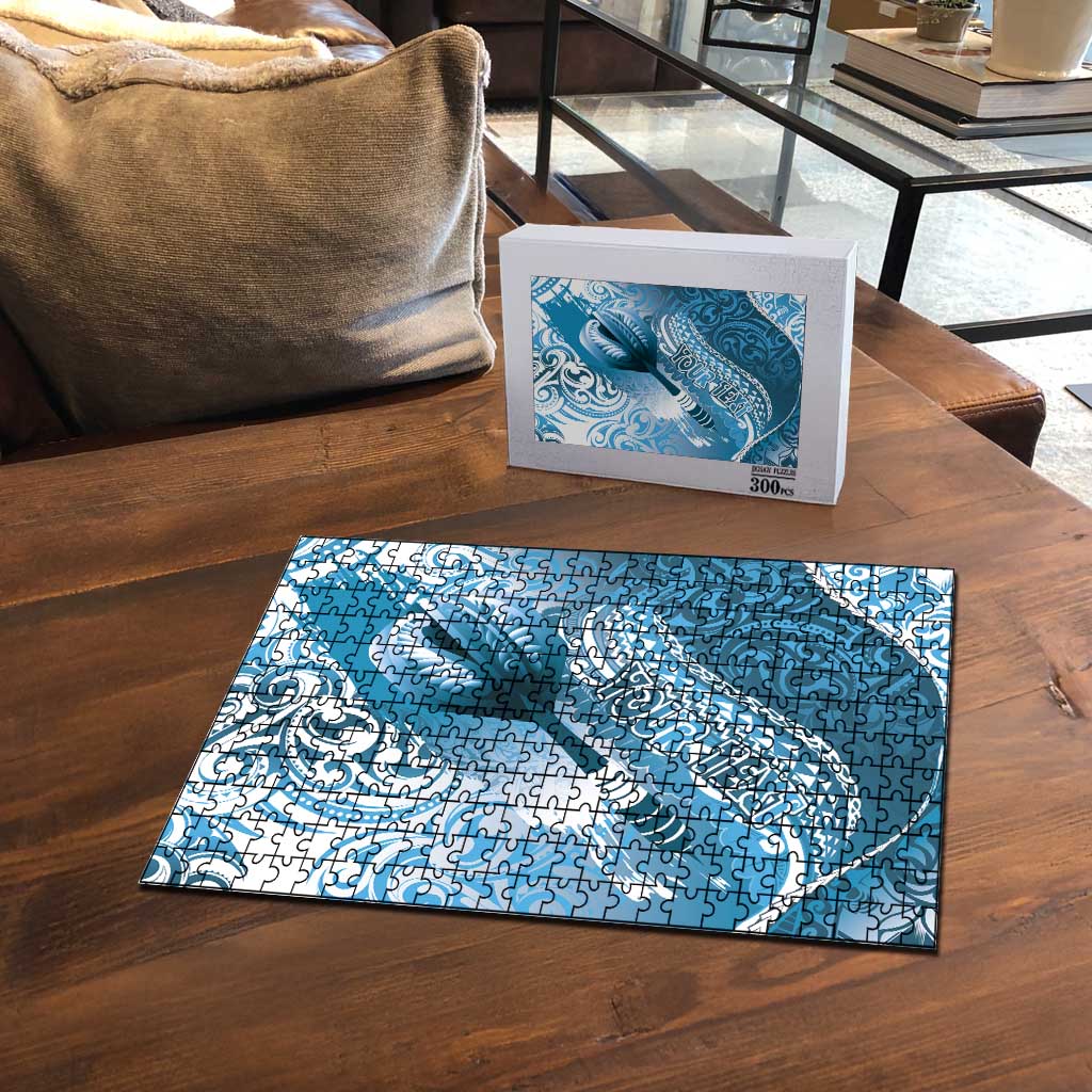 Personalised New Zealand Aotearoa Darts Masters Puzzle Maori Art Tattoo with Tribal Dart Symbol Blue - Polynesian Pride