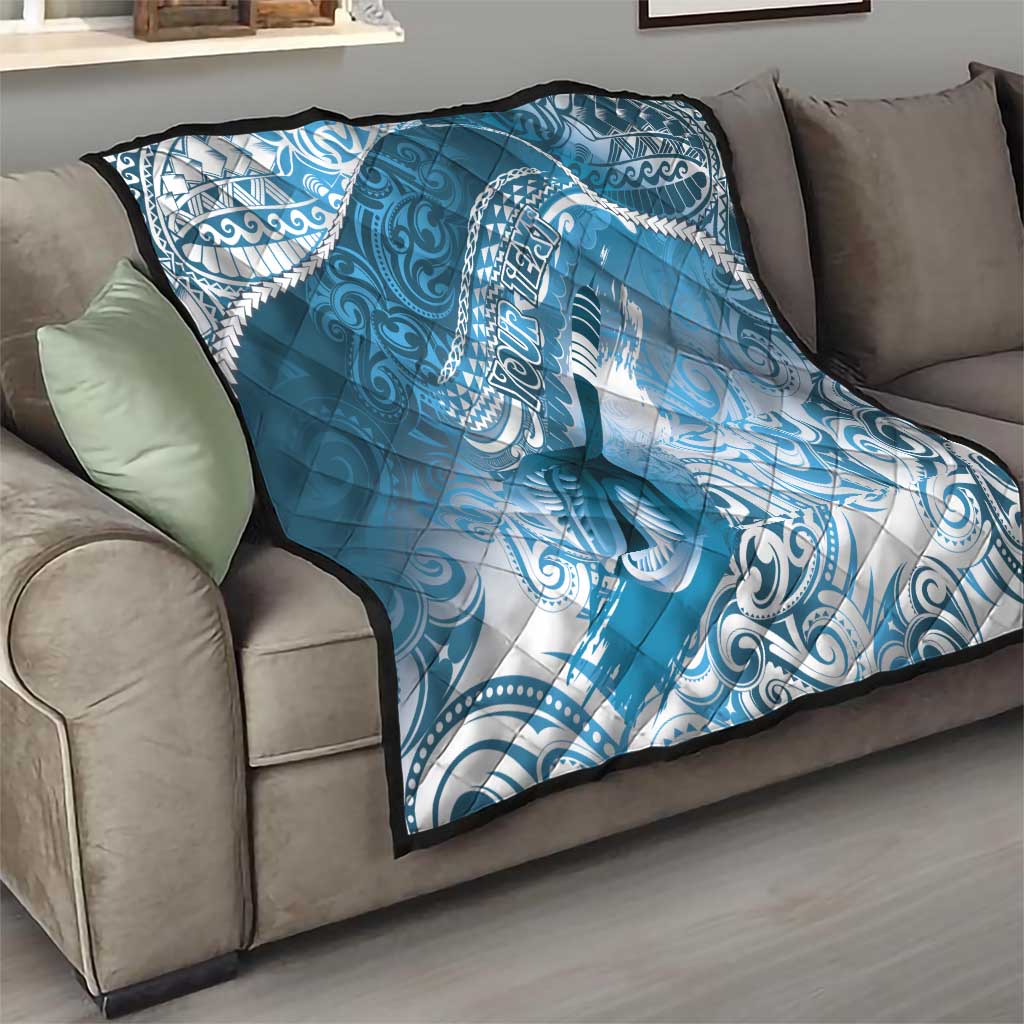 Personalised New Zealand Aotearoa Darts Masters Quilt Maori Art Tattoo with Tribal Dart Symbol Blue - Polynesian Pride