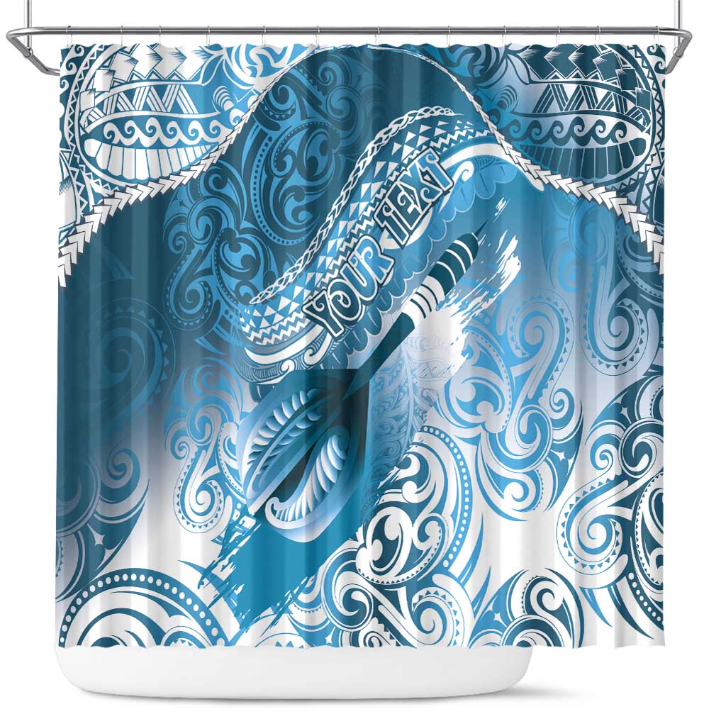 Personalised New Zealand Aotearoa Darts Masters Shower Curtain Maori Art Tattoo with Tribal Dart Symbol Blue - Polynesian Pride