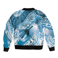 Personalised New Zealand Aotearoa Darts Masters Sleeve Zip Bomber Jacket Maori Art Tattoo with Tribal Dart Symbol Blue - Polynesian Pride